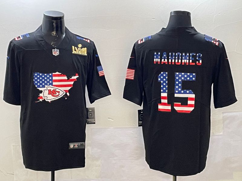 Men Kansas City Chiefs 15 Mahomes Black national flag 2025 Nike Vapor Limited NFL Jersey style 2
